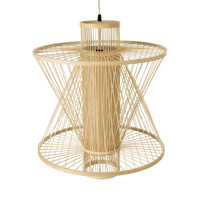 GloboStar® HIBISCUS 01931 Boho Κρεμαστό Φωτιστικό Πλέγμα Μονόφωτο 1 x E27 IP20 Μπεζ Ξύλο - Μ50 x Π50 x Υ60cm