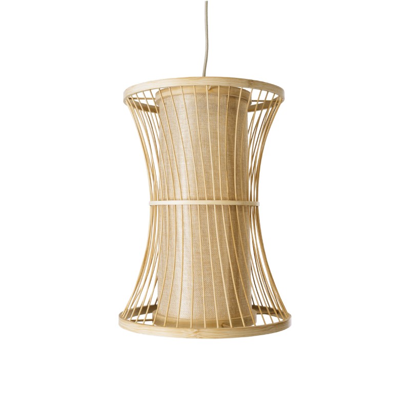 GloboStar® HIBISCUS 01932 Boho Κρεμαστό Φωτιστικό Πλέγμα Μονόφωτο 1 x E27 IP20 Μπεζ Ξύλο - Μ30 x Π30 x Υ40cm