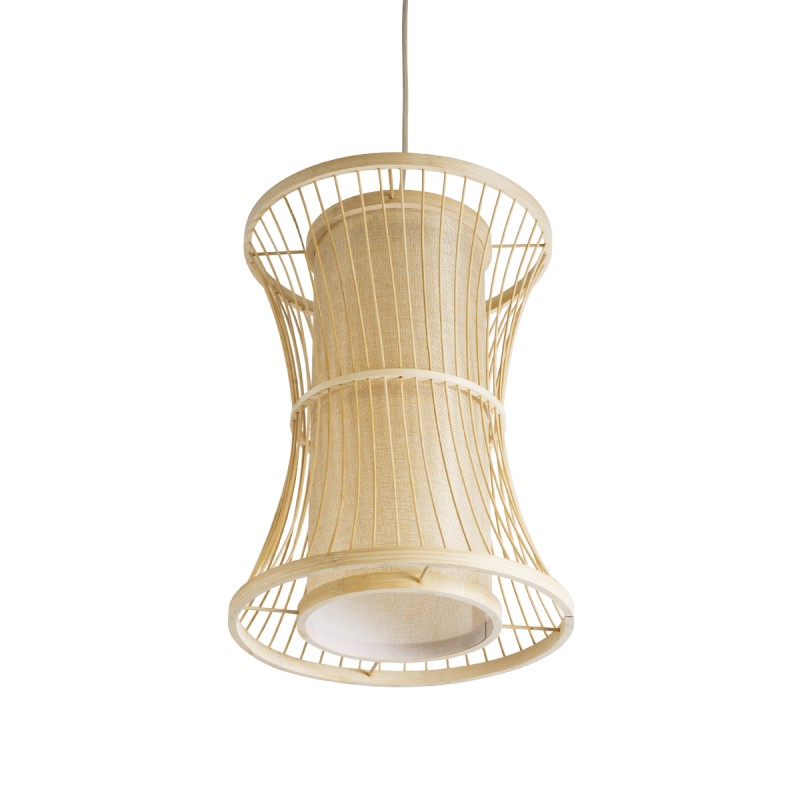 GloboStar® HIBISCUS 01932 Boho Κρεμαστό Φωτιστικό Πλέγμα Μονόφωτο 1 x E27 IP20 Μπεζ Ξύλο - Μ30 x Π30 x Υ40cm