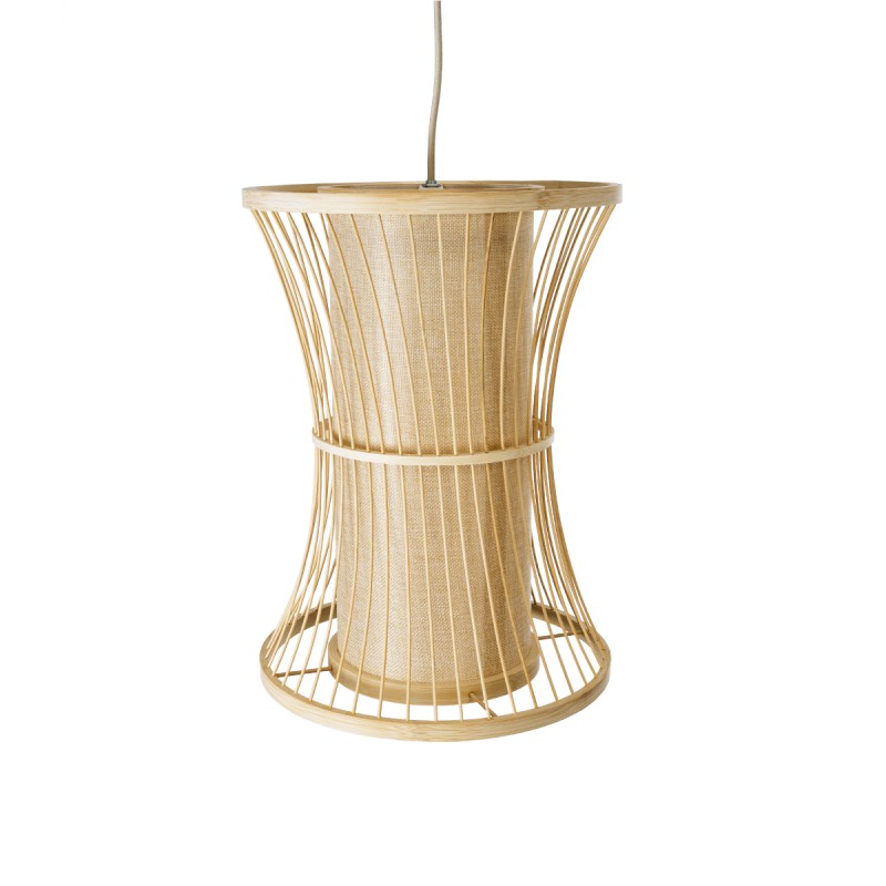 GloboStar® HIBISCUS 01932 Boho Κρεμαστό Φωτιστικό Πλέγμα Μονόφωτο 1 x E27 IP20 Μπεζ Ξύλο - Μ30 x Π30 x Υ40cm