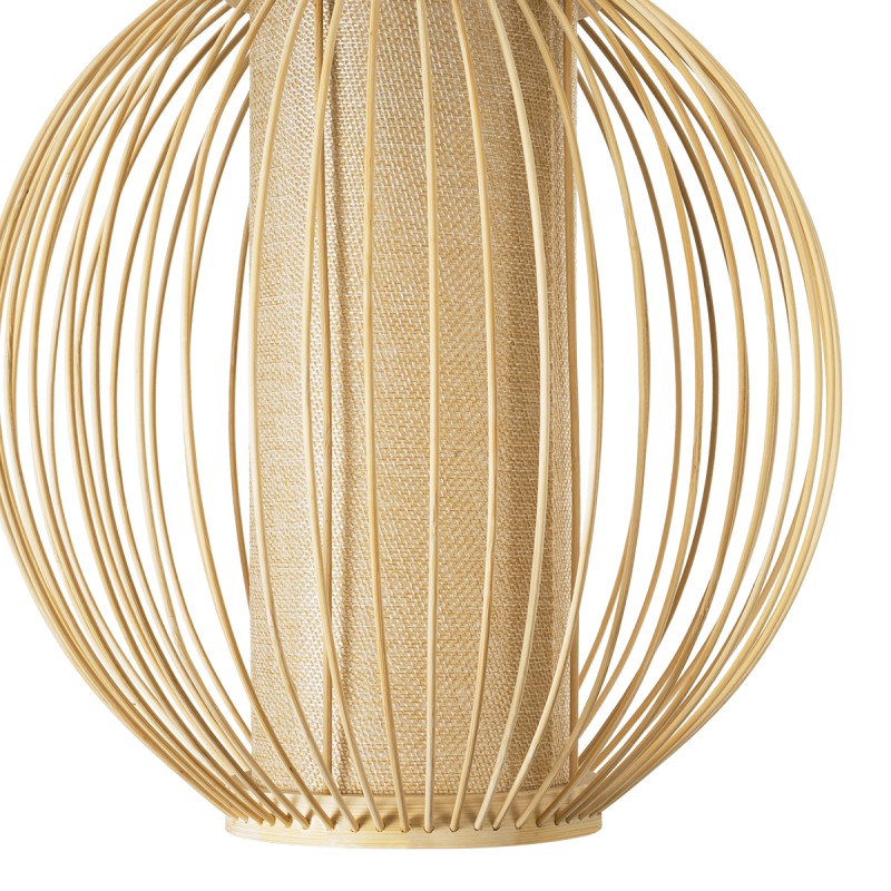 GloboStar® HIBISCUS 01934 Boho Κρεμαστό Φωτιστικό Πλέγμα Μονόφωτο 1 x E27 IP20 Μπεζ Ξύλο - Μ28 x Π28 x Υ28cm