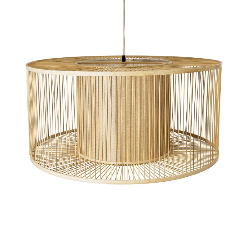 GloboStar® HIBISCUS 01936 Boho Κρεμαστό Φωτιστικό Πλέγμα Μονόφωτο 1 x E27 IP20 Μπεζ Ξύλο - Μ80 x Π80 x Υ38cm