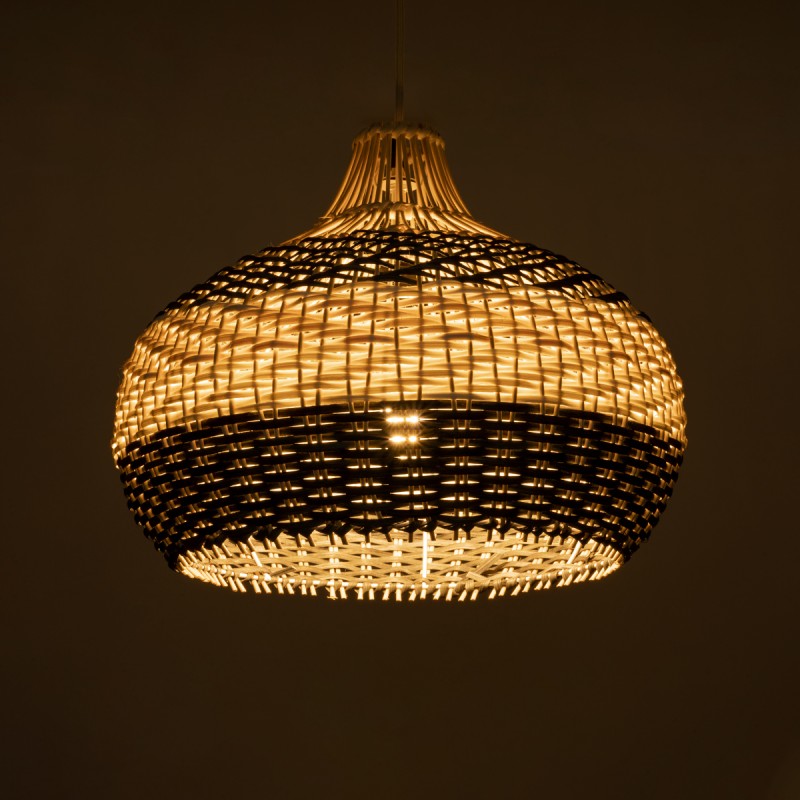 GloboStar® BARBADOS 01946 Boho Κρεμαστό Φωτιστικό Καμπάνα Μονόφωτο 1 x E27 IP20 Μπεζ & Χακί Ξύλο - Μ40 x Π40 x Υ34cm