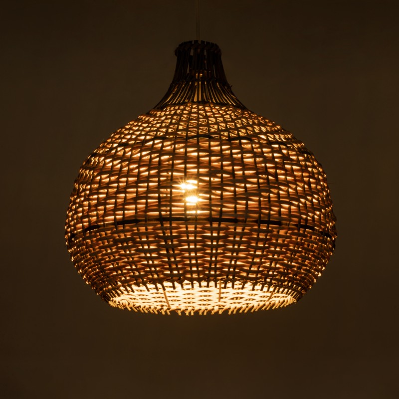 GloboStar® SEYCHELLES 01948 Boho Κρεμαστό Φωτιστικό Καμπάνα Μονόφωτο 1 x E27 IP20 Μπεζ, Χακί & Καφέ Ξύλο - Μ40 x Π40 x Υ40cm