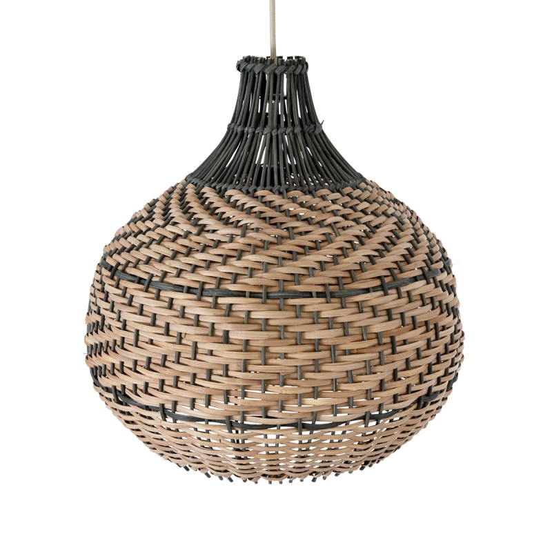 GloboStar® SEYCHELLES 01948 Boho Κρεμαστό Φωτιστικό Καμπάνα Μονόφωτο 1 x E27 IP20 Μπεζ, Χακί & Καφέ Ξύλο - Μ40 x Π40 x Υ40cm