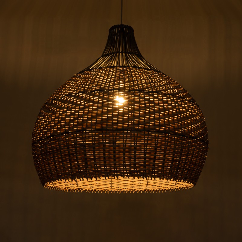 GloboStar® SEYCHELLES 01949 Boho Κρεμαστό Φωτιστικό Καμπάνα Μονόφωτο 1 x E27 IP20 Μπεζ, Καφέ & Χακί Ξύλο - Μ60 x Π60 x Υ60cm