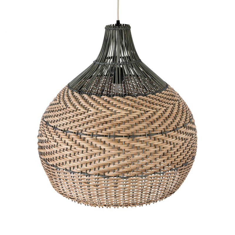GloboStar® SEYCHELLES 01949 Boho Κρεμαστό Φωτιστικό Καμπάνα Μονόφωτο 1 x E27 IP20 Μπεζ, Καφέ & Χακί Ξύλο - Μ60 x Π60 x Υ60cm