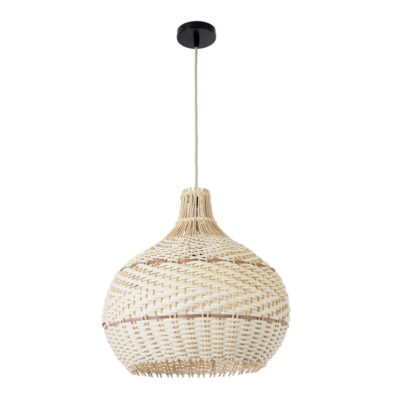 GloboStar® SANTACRUZ 01950 Boho Κρεμαστό Φωτιστικό Καμπάνα Μονόφωτο 1 x E27 IP20 Μπεζ & Καφέ Ξύλο - Μ40 x Π40 x Υ40cm