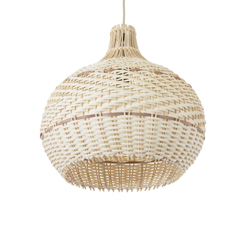 GloboStar® SANTACRUZ 01950 Boho Κρεμαστό Φωτιστικό Καμπάνα Μονόφωτο 1 x E27 IP20 Μπεζ & Καφέ Ξύλο - Μ40 x Π40 x Υ40cm