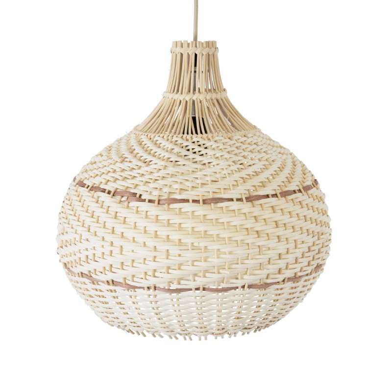 GloboStar® SANTACRUZ 01950 Boho Κρεμαστό Φωτιστικό Καμπάνα Μονόφωτο 1 x E27 IP20 Μπεζ & Καφέ Ξύλο - Μ40 x Π40 x Υ40cm