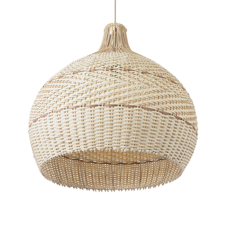 GloboStar® SANTACRUZ 01951 Boho Κρεμαστό Φωτιστικό Καμπάνα Μονόφωτο 1 x E27 IP20 Μπεζ & Καφέ Ξύλο - Μ60 x Π60 x Υ60cm