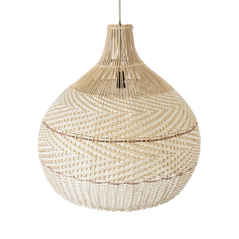 GloboStar® SANTACRUZ 01951 Boho Κρεμαστό Φωτιστικό Καμπάνα Μονόφωτο 1 x E27 IP20 Μπεζ & Καφέ Ξύλο - Μ60 x Π60 x Υ60cm