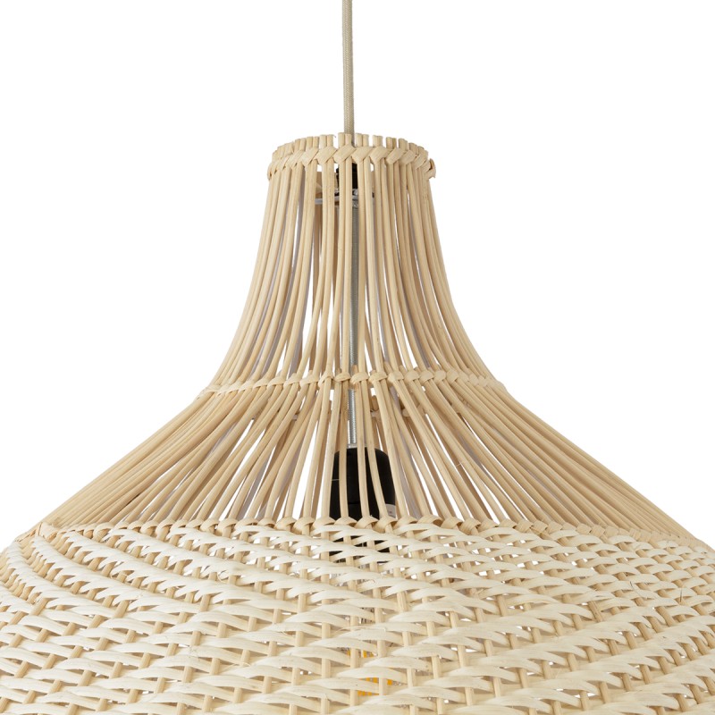 GloboStar® SANTACRUZ 01951 Boho Κρεμαστό Φωτιστικό Καμπάνα Μονόφωτο 1 x E27 IP20 Μπεζ & Καφέ Ξύλο - Μ60 x Π60 x Υ60cm