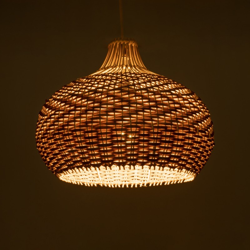 GloboStar® PANAMA 01952 Boho Κρεμαστό Φωτιστικό Καμπάνα Μονόφωτο 1 x E27 IP20 Καφέ & Μπεζ Ξύλο - Μ40 x Π40 x Υ34cm