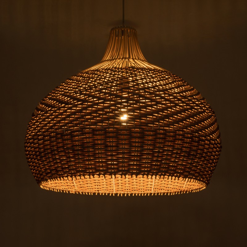 GloboStar® PANAMA 01953 Boho Κρεμαστό Φωτιστικό Καμπάνα Μονόφωτο 1 x E27 IP20 Καφέ & Μπεζ Ξύλο - Μ60 x Π60 x Υ60cm