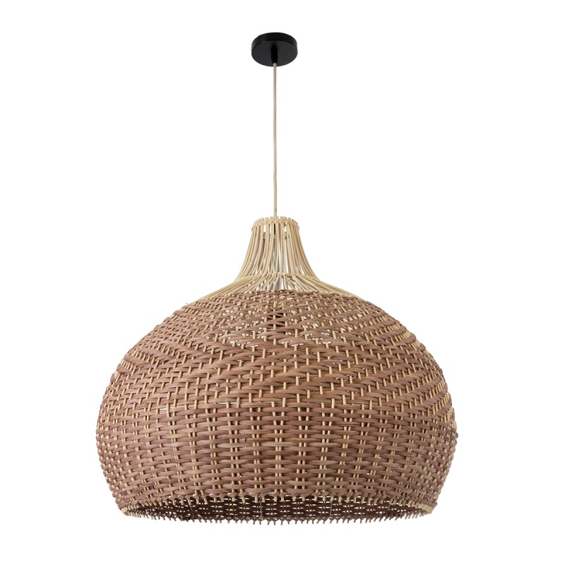 GloboStar® PANAMA 01953 Boho Κρεμαστό Φωτιστικό Καμπάνα Μονόφωτο 1 x E27 IP20 Καφέ & Μπεζ Ξύλο - Μ60 x Π60 x Υ60cm