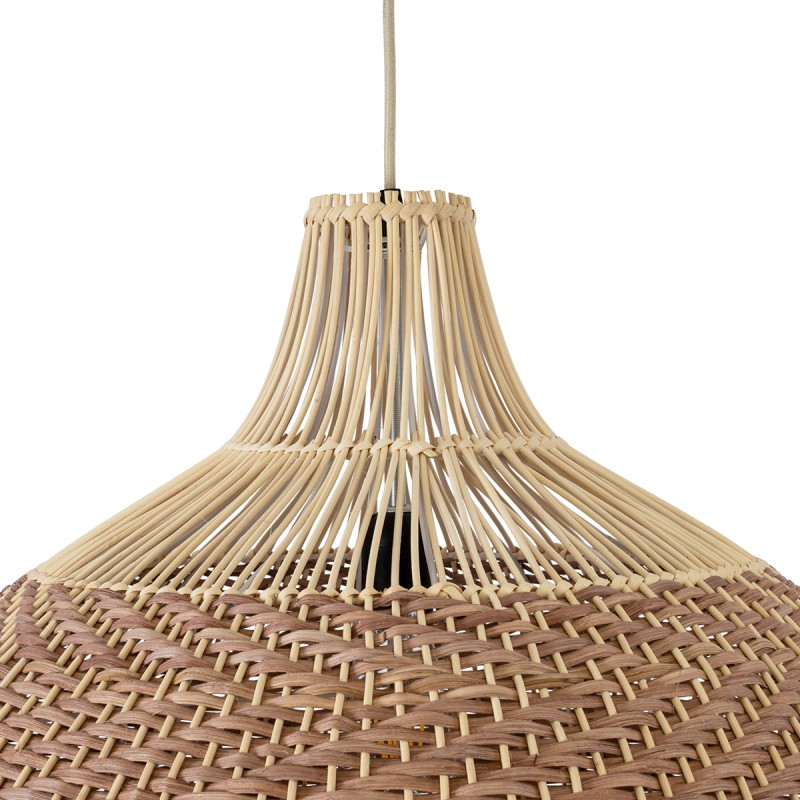 GloboStar® PANAMA 01953 Boho Κρεμαστό Φωτιστικό Καμπάνα Μονόφωτο 1 x E27 IP20 Καφέ & Μπεζ Ξύλο - Μ60 x Π60 x Υ60cm