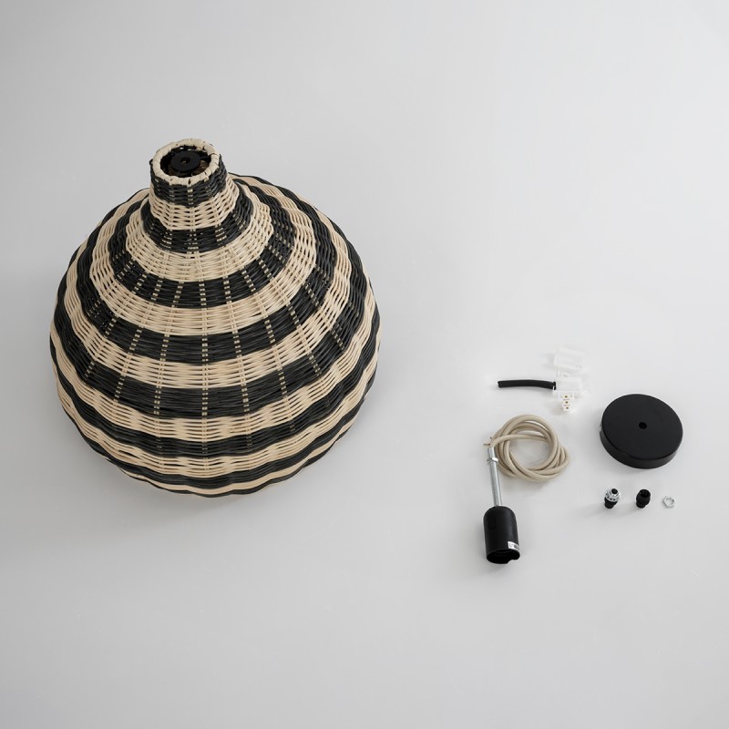 GloboStar® JAMAICA 01954 Boho Κρεμαστό Φωτιστικό Καμπάνα Μονόφωτο 1 x E27 IP20 Μπεζ & Χακί Ξύλο - Μ40 x Π40 x Υ37cm