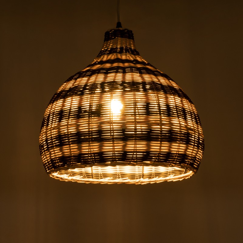 GloboStar® JAMAICA 01954 Boho Κρεμαστό Φωτιστικό Καμπάνα Μονόφωτο 1 x E27 IP20 Μπεζ & Χακί Ξύλο - Μ40 x Π40 x Υ37cm