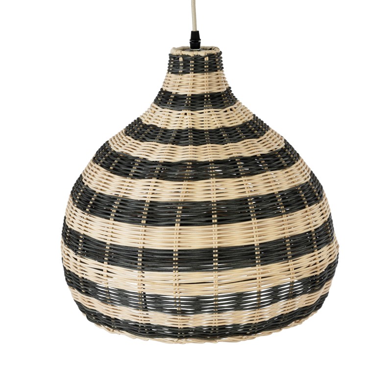 GloboStar® JAMAICA 01954 Boho Κρεμαστό Φωτιστικό Καμπάνα Μονόφωτο 1 x E27 IP20 Μπεζ & Χακί Ξύλο - Μ40 x Π40 x Υ37cm