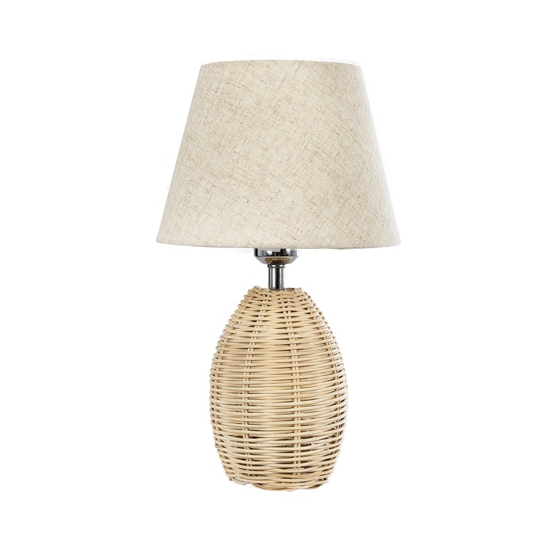 GloboStar® HASUMI 01956 Boho Επιτραπέζιο Φωτιστικό Πορτατίφ Μονόφωτο 1 x E27 AC220-240V IP20 - Φ23 x Υ40cm - Μπεζ Ξύλινο Ρατάν Πλέγμα με Μπεζ Καπέλο