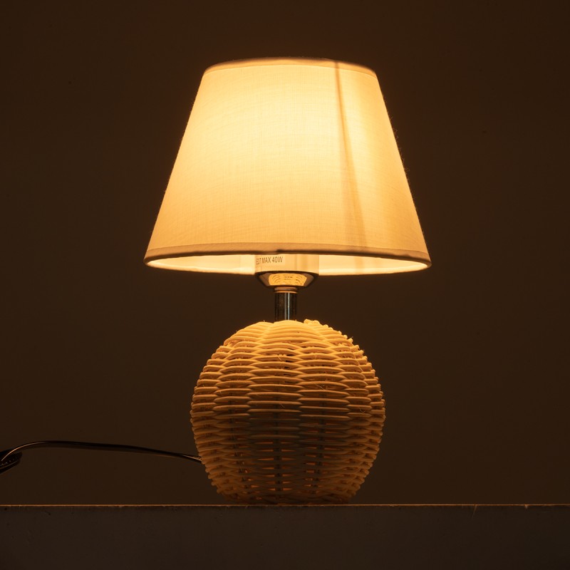 GLOBOSTAR® HASUMI 01957 Boho Επιτραπέζιο Φωτιστικό Πορτατίφ με Ντουί 1 x E27 AC 220-240V IP20 - Μπεζ & Λευκό - Μ19 x Π19 x Υ30cm