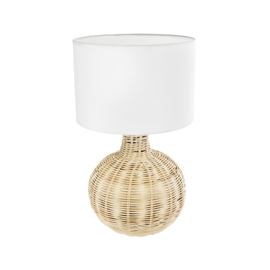 GloboStar® HASUMI 01959 Boho Επιτραπέζιο Φωτιστικό Πορτατίφ Μονόφωτο 1 x E27 IP20 Μπεζ Ξύλο με Λευκό Ύφασμα - Μ30 x Π30 x Υ50cm GloboStar® HASUMI 01959 Boho Επιτραπέζιο Φωτιστικό Πορτατίφ Μονόφωτο 1 x E27 AC220-240V IP20 - Φ30 x Υ50cm - Μπεζ Ξύλινο Ρατάν Πλέγμα με Λευκό Καπέλο