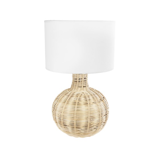 GloboStar® HASUMI 01959 Boho Επιτραπέζιο Φωτιστικό Πορτατίφ Μονόφωτο 1 x E27 IP20 Μπεζ Ξύλο με Λευκό Ύφασμα - Μ30 x Π30 x Υ50cm GloboStar® HASUMI 01959 Boho Επιτραπέζιο Φωτιστικό Πορτατίφ Μονόφωτο 1 x E27 AC220-240V IP20 - Φ30 x Υ50cm - Μπεζ Ξύλινο Ρατάν Πλέγμα με Λευκό Καπέλο