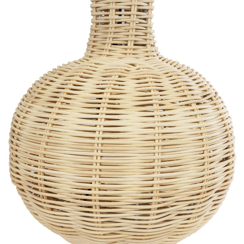 GloboStar® HASUMI 01959 Boho Επιτραπέζιο Φωτιστικό Πορτατίφ Μονόφωτο 1 x E27 AC220-240V IP20 - Φ30 x Υ50cm - Μπεζ Ξύλινο Ρατάν Πλέγμα με Λευκό Καπέλο