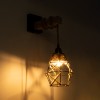 GloboStar® BELLARIVA 01961 Boho Επιτοίχιο Φωτιστικό Απλίκα Μονόφωτο 1 x E27 IP20 Μαύρο Μέταλλο, Μπεζ Σχοινί με Μπεζ Ξύλο - Μ10 x Π30 x Υ43cm
