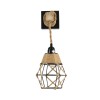 GloboStar® BELLARIVA 01961 Boho Επιτοίχιο Φωτιστικό Απλίκα Μονόφωτο 1 x E27 IP20 Μαύρο Μέταλλο, Μπεζ Σχοινί με Μπεζ Ξύλο - Μ10 x Π30 x Υ43cm