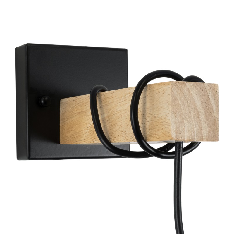 GloboStar® BELLARIVA 01962 Boho Επιτοίχιο Φωτιστικό Απλίκα Μονόφωτο 1 x E27 IP20 Μαύρο Μέταλλο, Μπεζ Σχοινί με Μπεζ Ξύλο - Μ10 x Π26 x Υ40cm