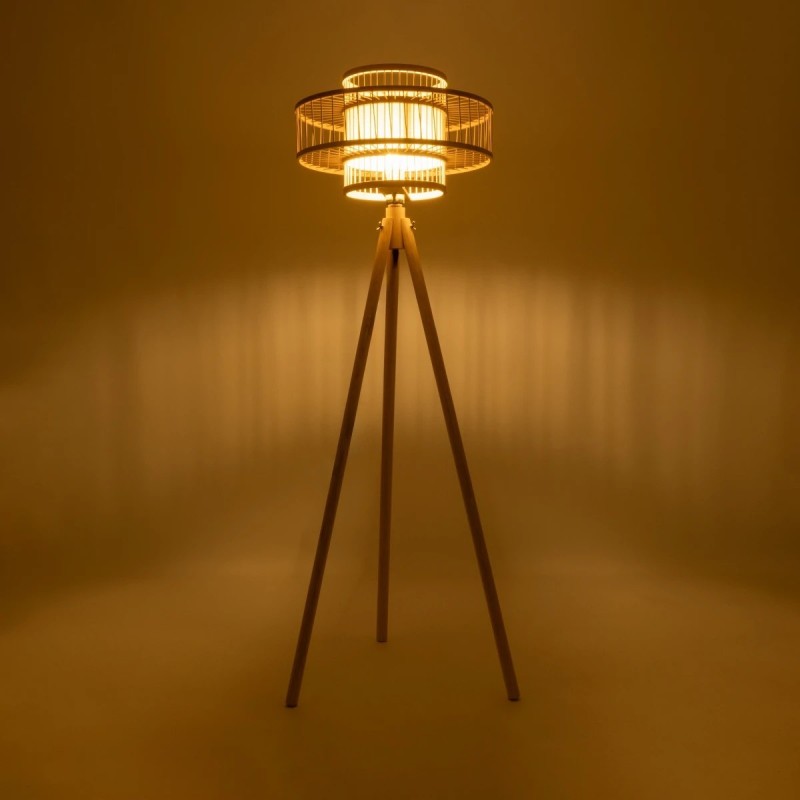 GloboStar® POPPY 01989 Boho Επιδαπέδιο Φωτιστικό Μονόφωτο 1 x E27 IP20 Μπεζ Ξύλο - Μ58 x Π58 x Υ149cm