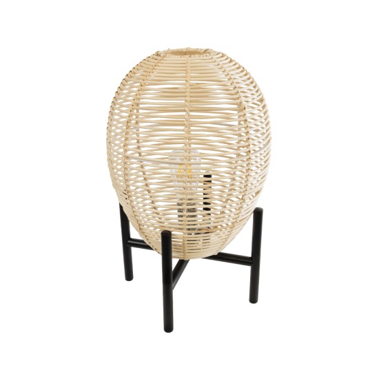GloboStar® NERINA 02014 Boho Επιτραπέζιο Φωτιστικό Πορτατίφ Μονόφωτο 1 x E27 IP20 Μαύρο Μέταλλο με Μπεζ Ξύλο - Μ30 x Π30 x Υ50cm GloboStar® NERINA 02014 Boho Επιτραπέζιο Φωτιστικό Πορτατίφ Μονόφωτο 1 x E27 AC220-240V IP20 - Φ30 x Υ50cm - Μαύρο Μεταλλικό με Μπεζ Ρατάν Καπέλο Πλέγμα