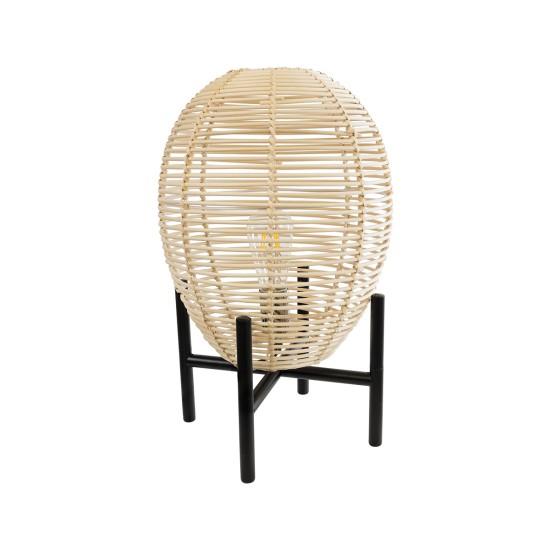 GloboStar® NERINA 02014 Boho Επιτραπέζιο Φωτιστικό Πορτατίφ Μονόφωτο 1 x E27 IP20 Μαύρο Μέταλλο με Μπεζ Ξύλο - Μ30 x Π30 x Υ50cm GloboStar® NERINA 02014 Boho Επιτραπέζιο Φωτιστικό Πορτατίφ Μονόφωτο 1 x E27 AC220-240V IP20 - Φ30 x Υ50cm - Μαύρο Μεταλλικό με Μπεζ Ρατάν Καπέλο Πλέγμα