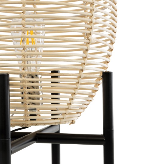 GloboStar® NERINA 02014 Boho Επιτραπέζιο Φωτιστικό Πορτατίφ Μονόφωτο 1 x E27 IP20 Μαύρο Μέταλλο με Μπεζ Ξύλο - Μ30 x Π30 x Υ50cm GloboStar® NERINA 02014 Boho Επιτραπέζιο Φωτιστικό Πορτατίφ Μονόφωτο 1 x E27 AC220-240V IP20 - Φ30 x Υ50cm - Μαύρο Μεταλλικό με Μπεζ Ρατάν Καπέλο Πλέγμα