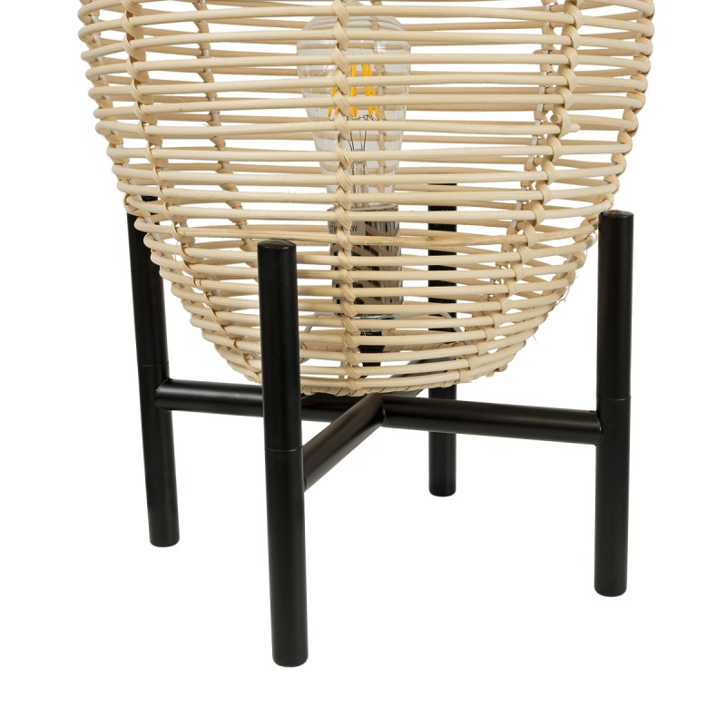 GloboStar® NERINA 02014 Boho Επιτραπέζιο Φωτιστικό Πορτατίφ Μονόφωτο 1 x E27 AC220-240V IP20 - Φ30 x Υ50cm - Μαύρο Μεταλλικό με Μπεζ Ρατάν Καπέλο Πλέγμα