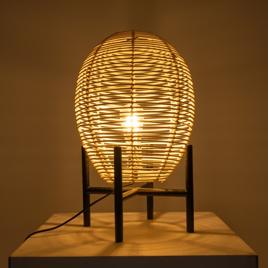 GloboStar® NERINA 02014 Boho Επιτραπέζιο Φωτιστικό Πορτατίφ Μονόφωτο 1 x E27 IP20 Μαύρο Μέταλλο με Μπεζ Ξύλο - Μ30 x Π30 x Υ50cm GloboStar® NERINA 02014 Boho Επιτραπέζιο Φωτιστικό Πορτατίφ Μονόφωτο 1 x E27 AC220-240V IP20 - Φ30 x Υ50cm - Μαύρο Μεταλλικό με Μπεζ Ρατάν Καπέλο Πλέγμα