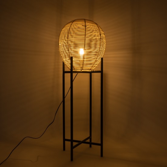 GloboStar® NERINA 02015 Boho Επιδαπέδιο Φωτιστικό Μονόφωτο 1 x E27 IP20 Μαύρο Μέταλλο με Μπεζ Ξύλο - Μ40 x Π40 x Υ115cm