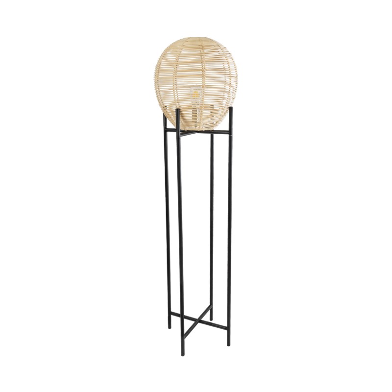 GloboStar® NERINA 02016 Boho Επιδαπέδιο Φωτιστικό Μονόφωτο 1 x E27 IP20 Μαύρο Μέταλλο με Μπεζ Ξύλο - Μ40 x Π40 x Υ160cm