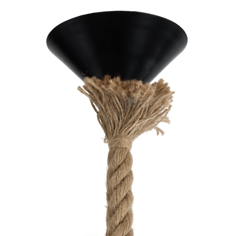 GloboStar® KAZEMI 02018 Μοντέρνο Κρεμαστό Φωτιστικό Πλέγμα Μονόφωτο 1 x E27 IP20 Μαύρο Μέταλλο με Μπεζ Σχοινί - Μ18 x Π18 x Υ17cm