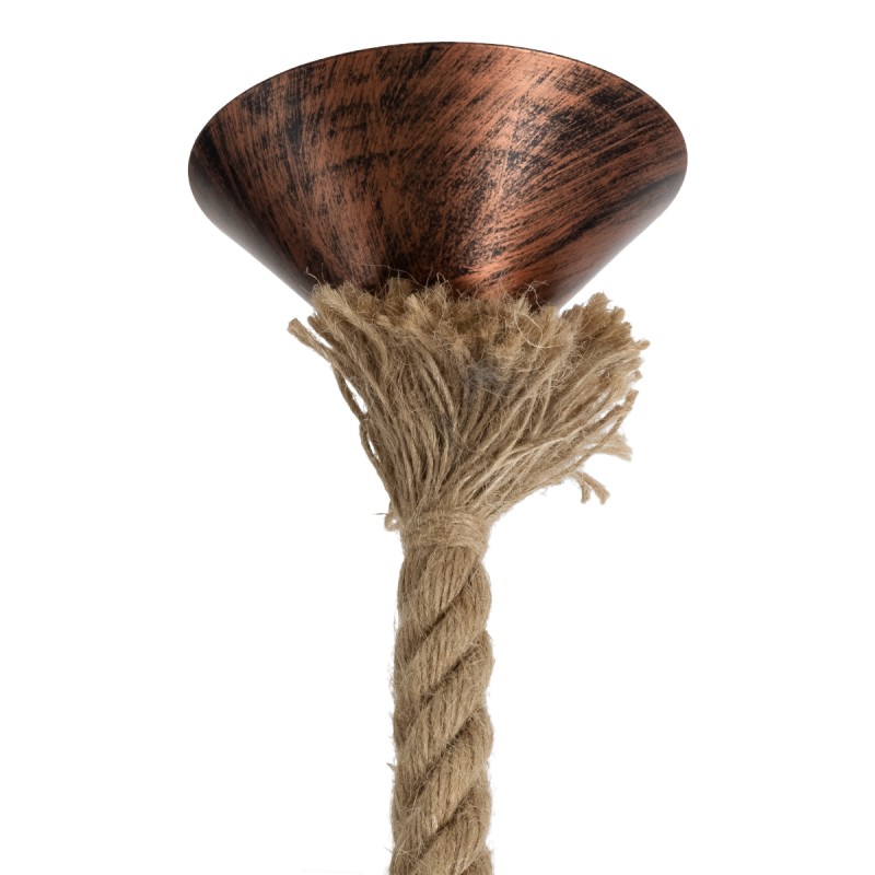 GloboStar® KAZEMI 02019 Μοντέρνο Κρεμαστό Φωτιστικό Πλέγμα Μονόφωτο 1 x E27 IP20 Χάλκινο Μέταλλο με Μπεζ Σχοινί - Μ18 x Π18 x Υ17cm