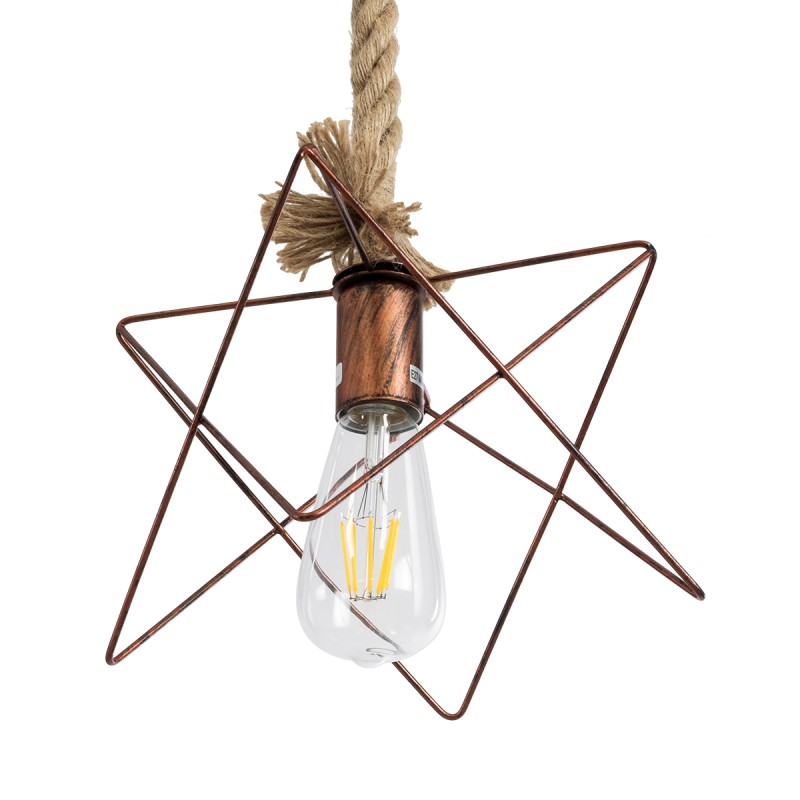 GloboStar® KAZEMI 02019 Μοντέρνο Κρεμαστό Φωτιστικό Πλέγμα Μονόφωτο 1 x E27 IP20 Χάλκινο Μέταλλο με Μπεζ Σχοινί - Μ18 x Π18 x Υ17cm