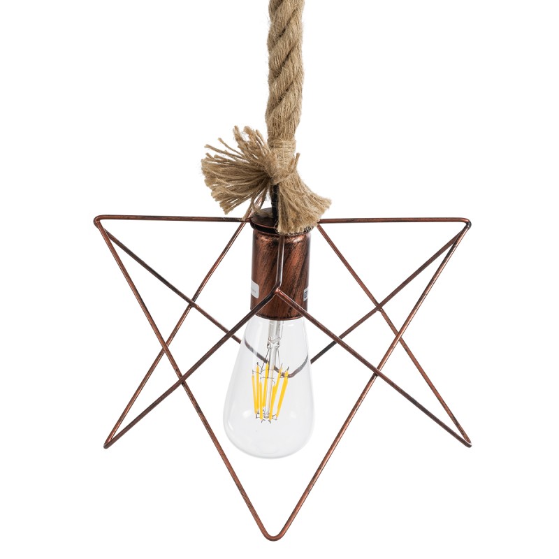 GloboStar® KAZEMI 02019 Μοντέρνο Κρεμαστό Φωτιστικό Πλέγμα Μονόφωτο 1 x E27 IP20 Χάλκινο Μέταλλο με Μπεζ Σχοινί - Μ18 x Π18 x Υ17cm