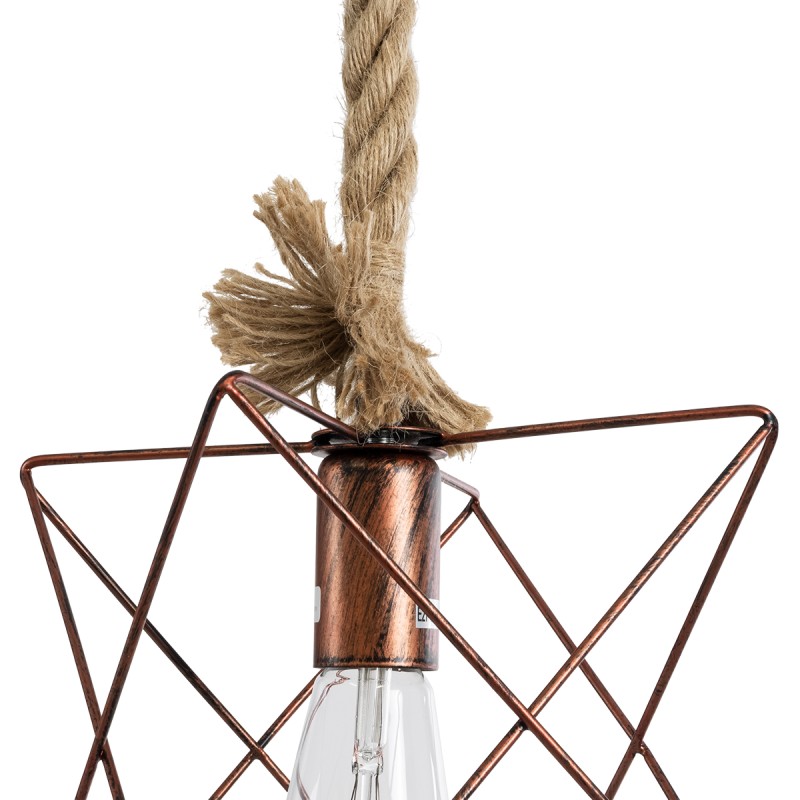 GloboStar® KAZEMI 02019 Μοντέρνο Κρεμαστό Φωτιστικό Πλέγμα Μονόφωτο 1 x E27 IP20 Χάλκινο Μέταλλο με Μπεζ Σχοινί - Μ18 x Π18 x Υ17cm