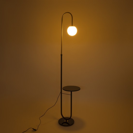 GloboStar® CORDELIA 02024 Μοντέρνο Επιδαπέδιο Φωτιστικό Μονόφωτο 1 x E27 IP20 Μαύρο & Χρυσό Αλουμίνιο, Λευκό Γυαλί με Μαύρο Μάρμαρο - Μ30 x Π38 x Υ180cm