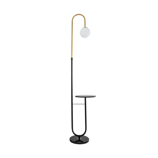 GloboStar® CORDELIA 02024 Μοντέρνο Επιδαπέδιο Φωτιστικό Μονόφωτο 1 x E27 IP20 Μαύρο & Χρυσό Αλουμίνιο, Λευκό Γυαλί με Μαύρο Μάρμαρο - Μ30 x Π38 x Υ180cm