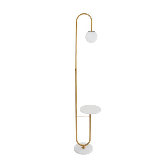 GloboStar® CORDELIA 02025 Μοντέρνο Επιδαπέδιο Φωτιστικό Μονόφωτο 1 x E27 IP20 Χρυσό Αλουμίνιο, Λευκό Γυαλί με Λευκό Μάρμαρο - Μ30 x Π38 x Υ180cm