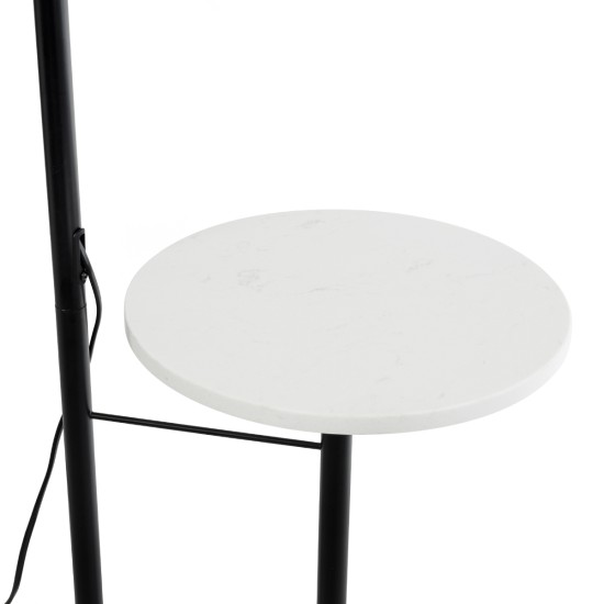 GloboStar® CORDELIA 02026 Μοντέρνο Επιδαπέδιο Φωτιστικό Μονόφωτο 1 x E27 IP20  - Μαύρο Αλουμίνιο, Λευκό Γυαλί με Λευκό Μάρμαρο - Μ30 x Π38 x Υ180cm