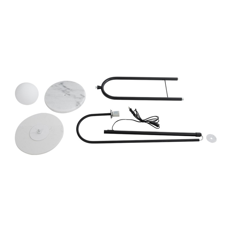 GloboStar® CORDELIA 02026 Μοντέρνο Επιδαπέδιο Φωτιστικό Μονόφωτο 1 x E27 IP20  - Μαύρο Αλουμίνιο, Λευκό Γυαλί με Λευκό Μάρμαρο - Μ30 x Π38 x Υ180cm